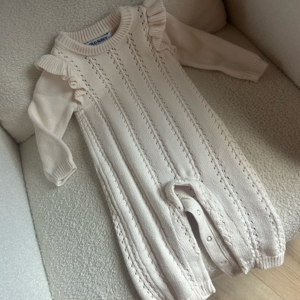 Old Navy Cream Cable Knit Footie One Piece